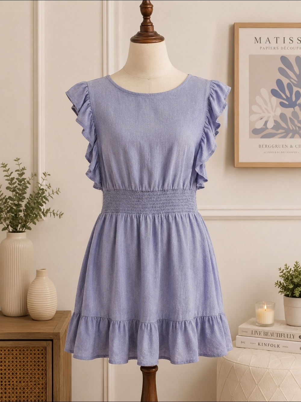 Nicole Miller Linen Blend Ruffle Sleeve Mini Dress Size M